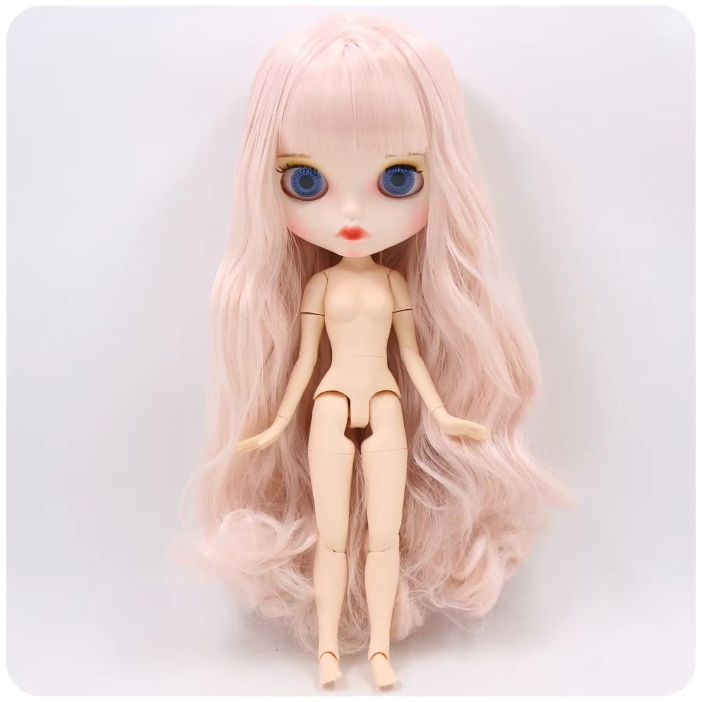 Nude Blythe Doll with Pale Pink Hair, White Skin, Matte Face, Jointed Body