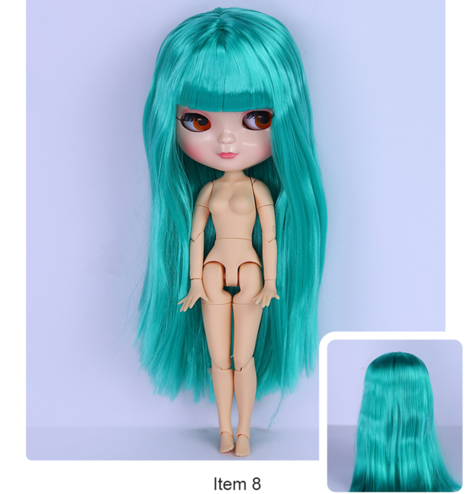 Blythe Doll C-cup Azone Body Joint Body Natural Skin & Shiny Face & Dark Green Hair