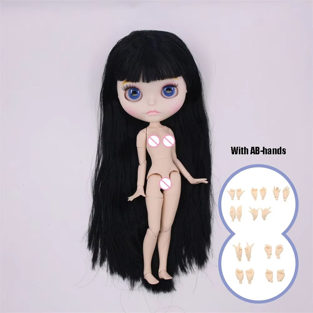 Blythe Nude Doll, White Skin Matte Face, Long Black Hair, Jointed Body