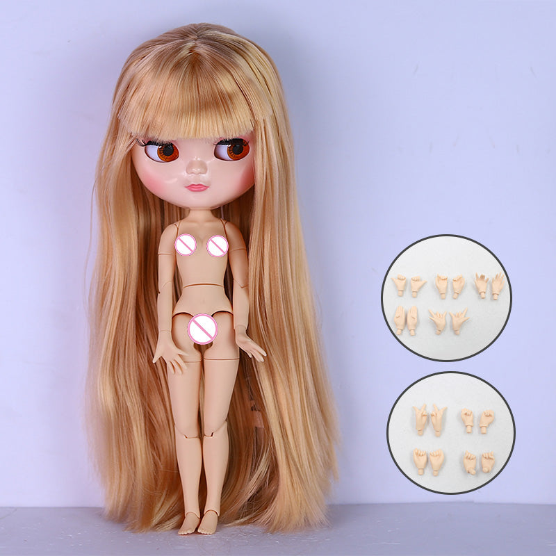Neo Blythe Doll Azone C-cup Joint Body with Natural Skin, Shiny Face, Long Straight Brown Hair