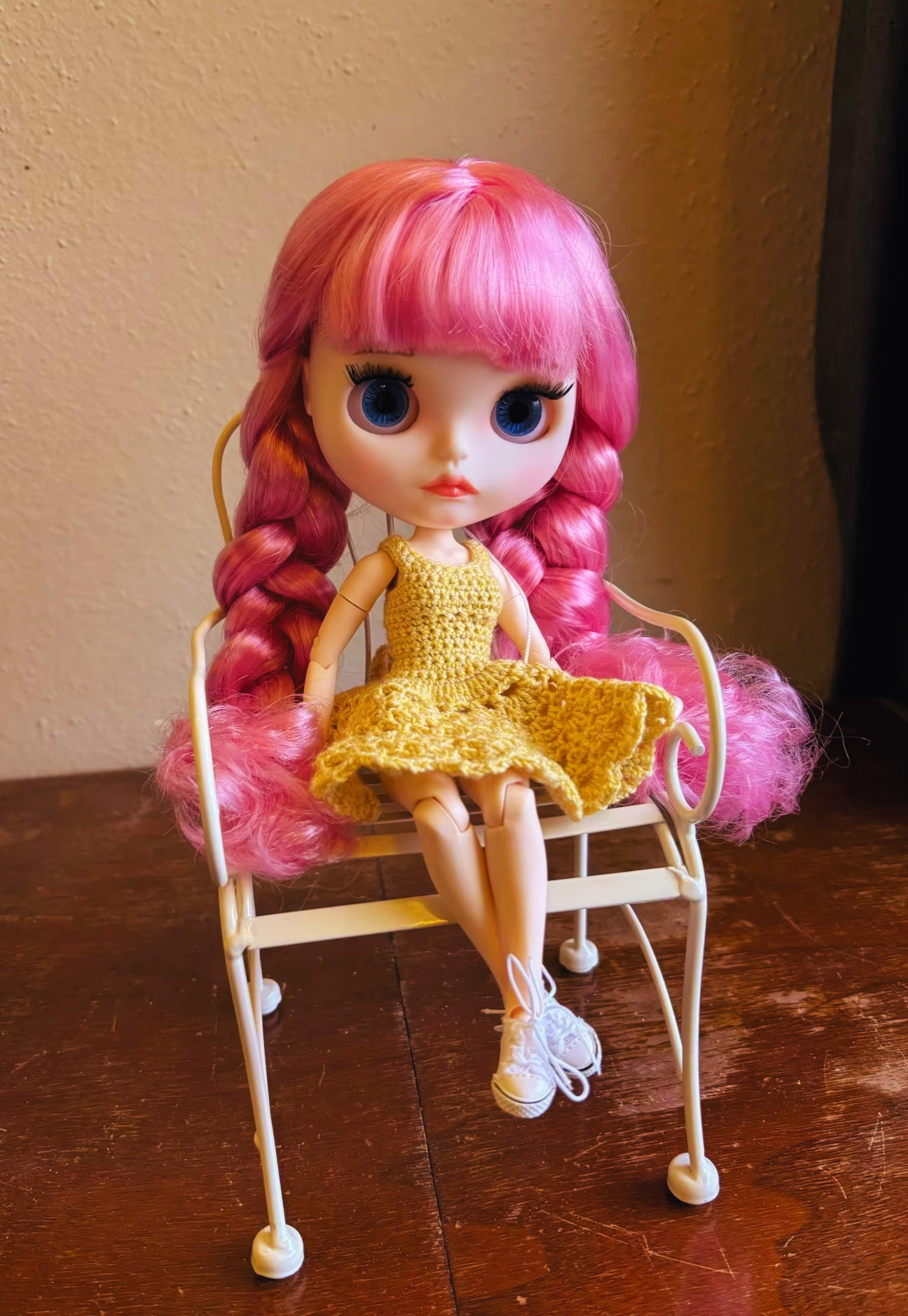 Neo Blythe Doll with White Skin, Matte Face, Eyebrows, Cute Heart Pink Hair, Jointed Body
