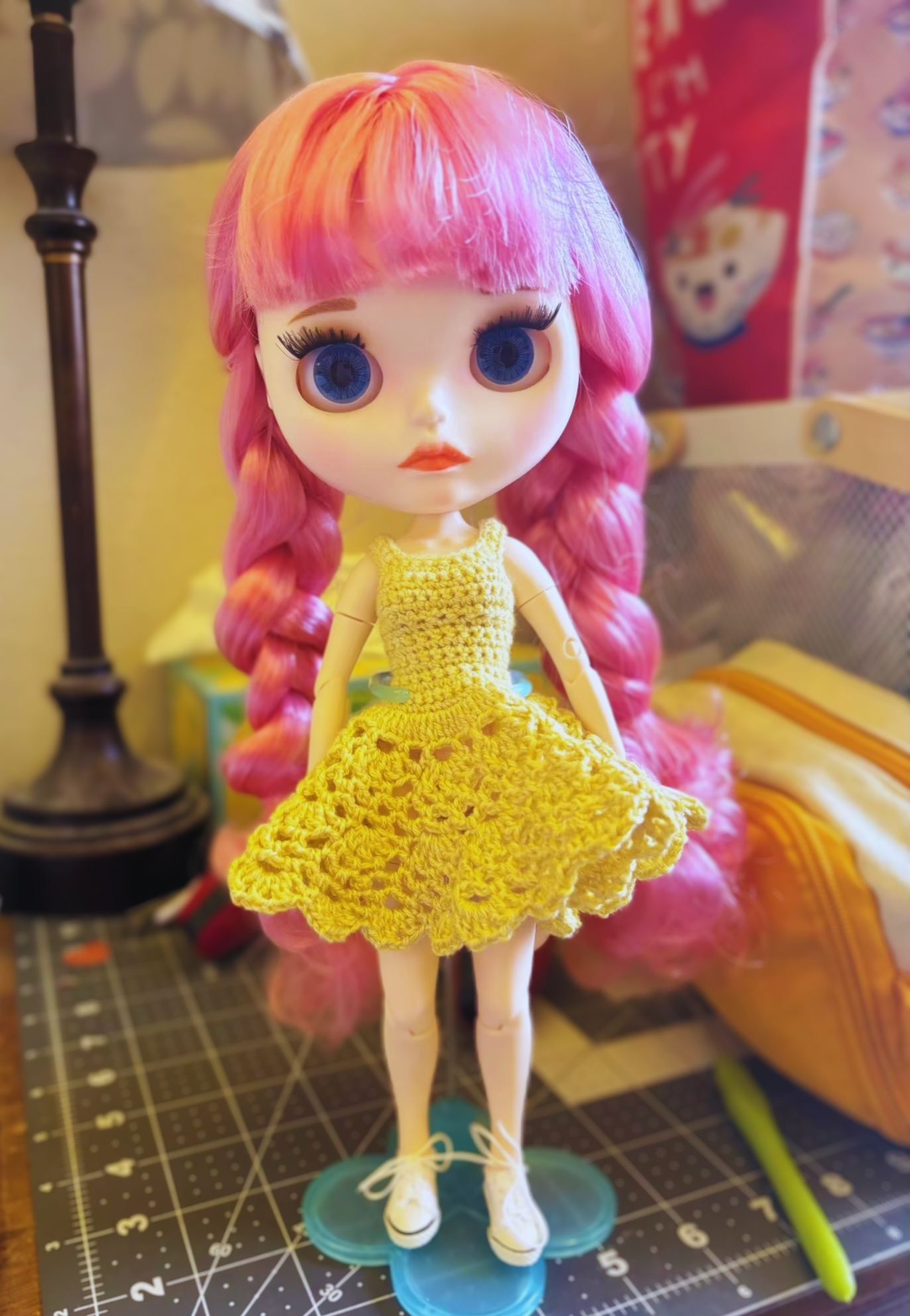Neo Blythe Doll with White Skin, Matte Face, Eyebrows, Cute Heart Pink Hair, Jointed Body