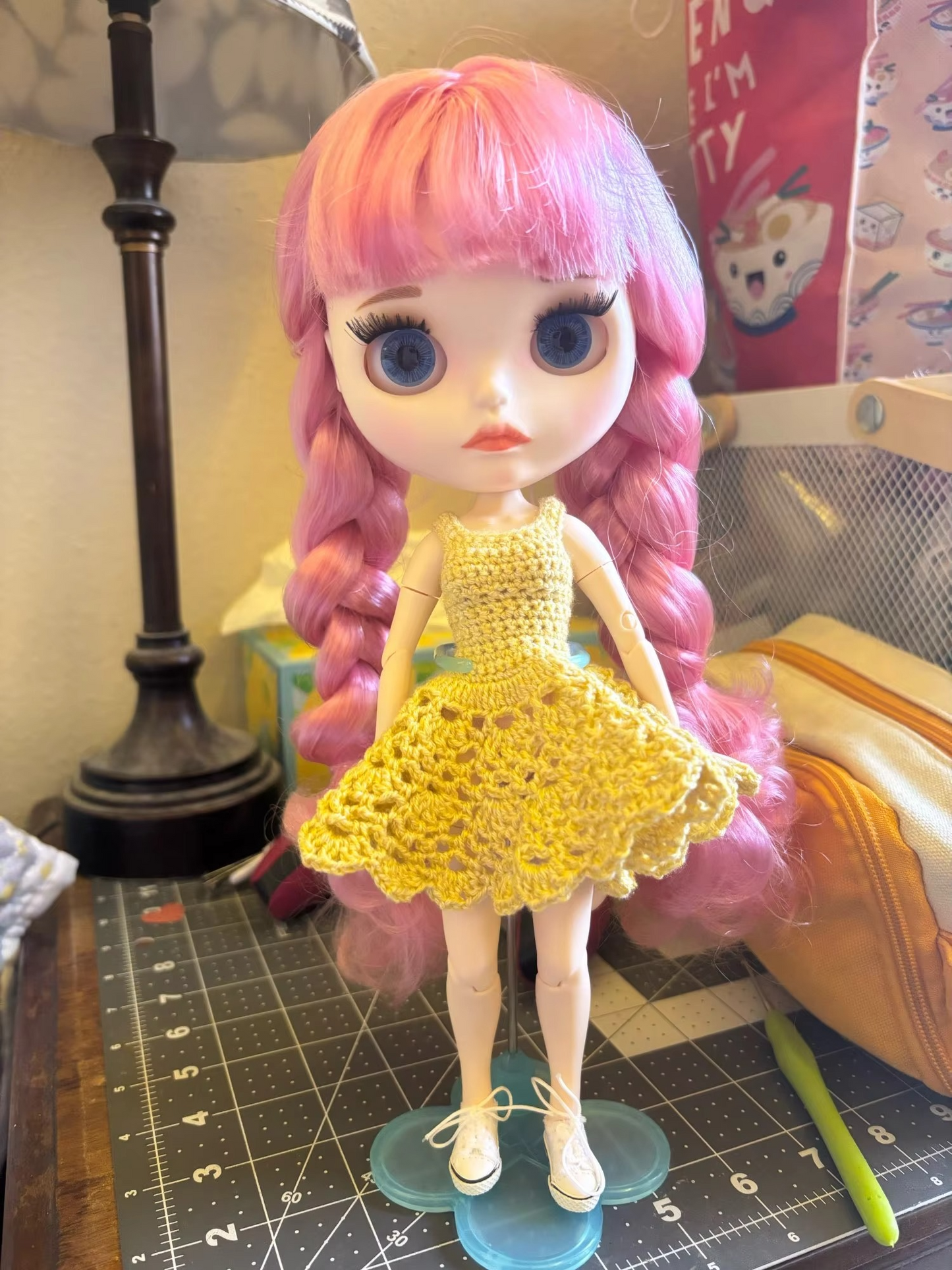 Neo Blythe Doll with White Skin, Matte Face, Eyebrows, Cute Heart Pink Hair, Jointed Body