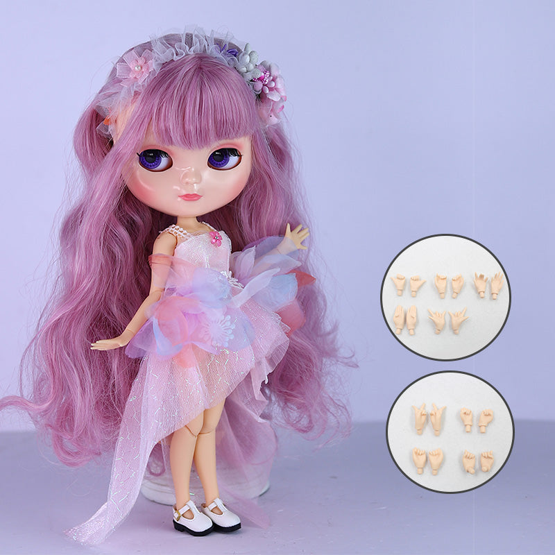 Nude Blythe Doll with Azone C-cup Jointed Body, White Skin Shiny Face, Pink Hair