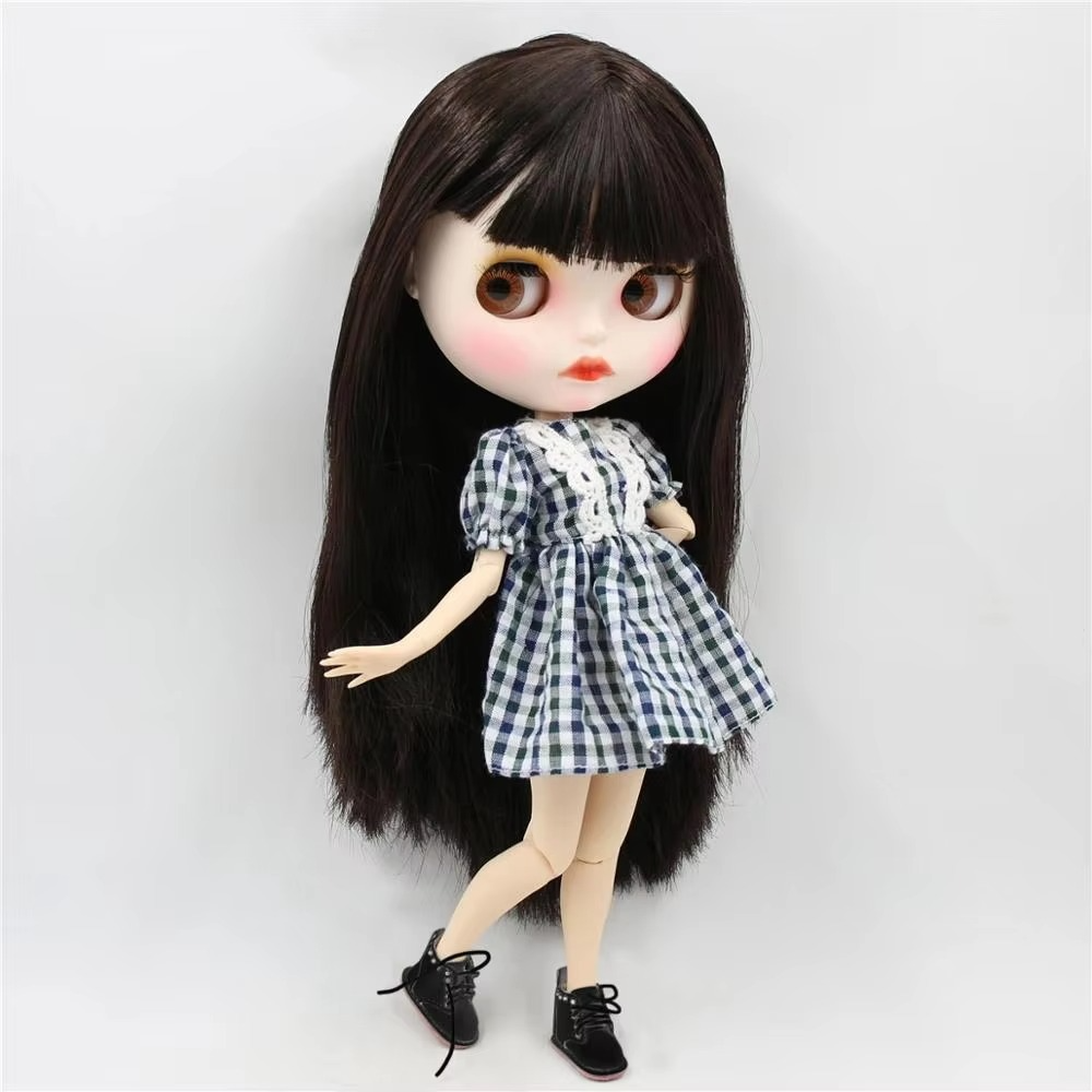 Neo Blythe Nude Doll with White Skin, Matte Face, Brown Long Hair