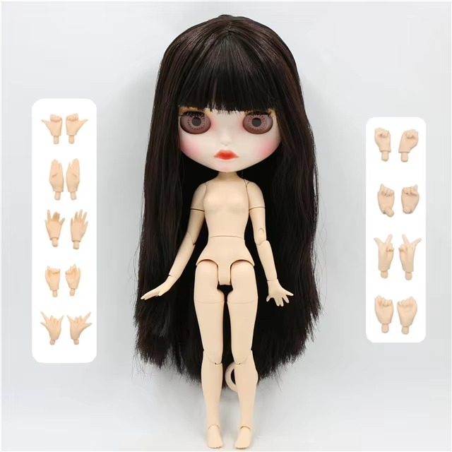 Neo Blythe Nude Doll with White Skin, Matte Face, Brown Long Hair