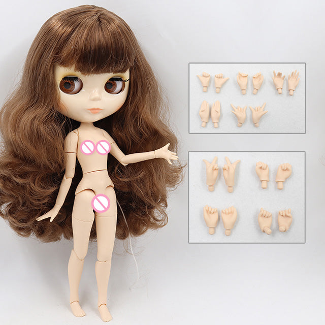 Blythe Doll with Brown Hair, White Skin, Shiny Cute Face & Custom Jointed Body