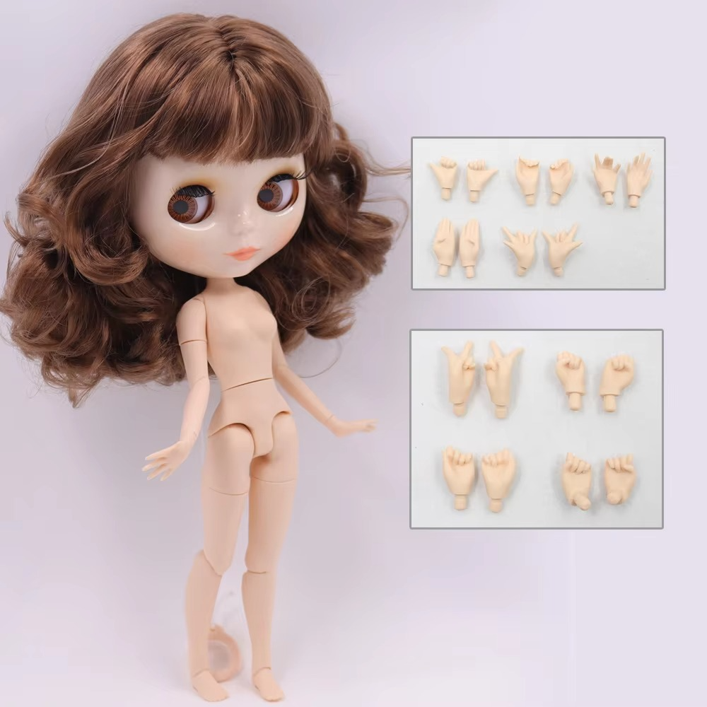 Nude Blythe Doll with Medium Short Curly Hair, White Skin Shiny Face Joint Body