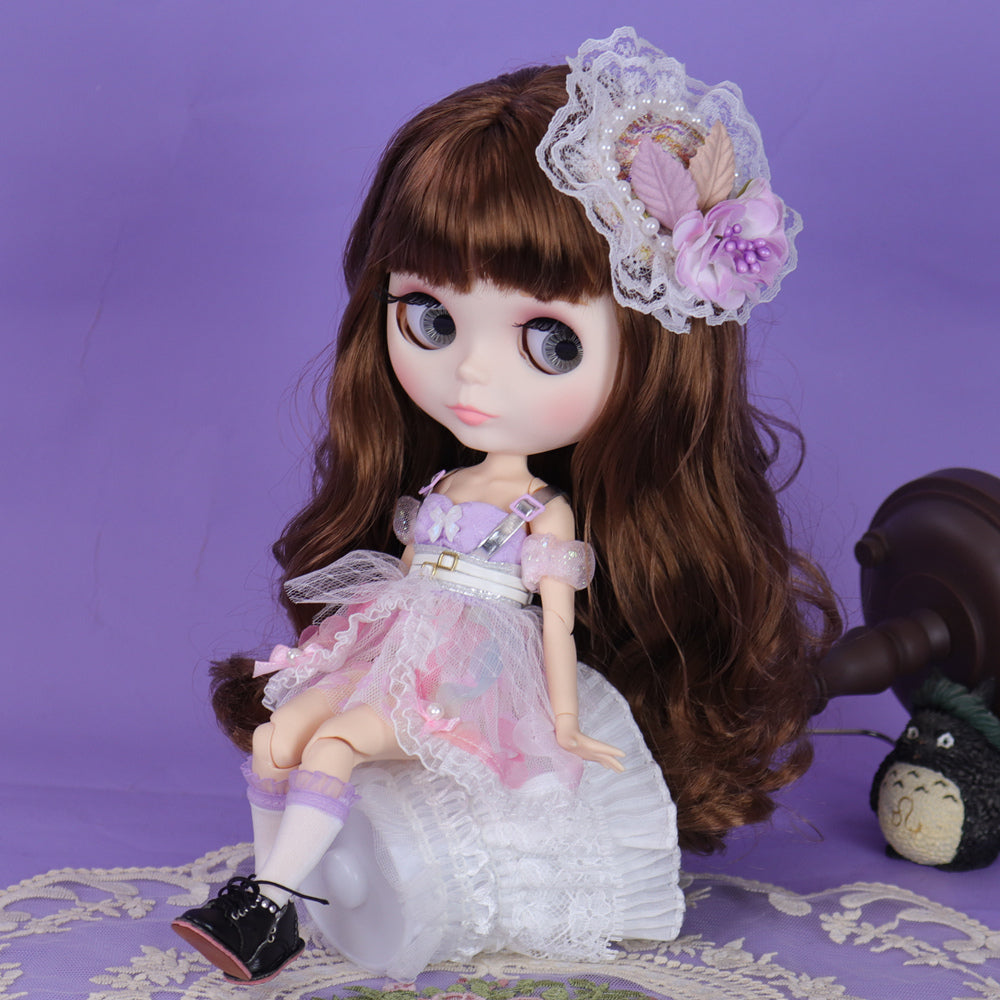 Blythe Doll with Brown Hair, White Skin, Shiny Cute Face & Custom Jointed Body