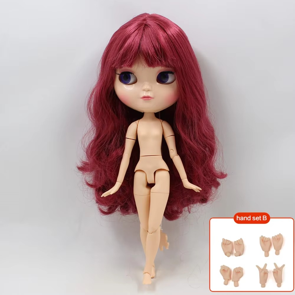 Maria β Premium Custom Neo Blythe Doll with Red Wine Hair, White Skin & Shiny Face