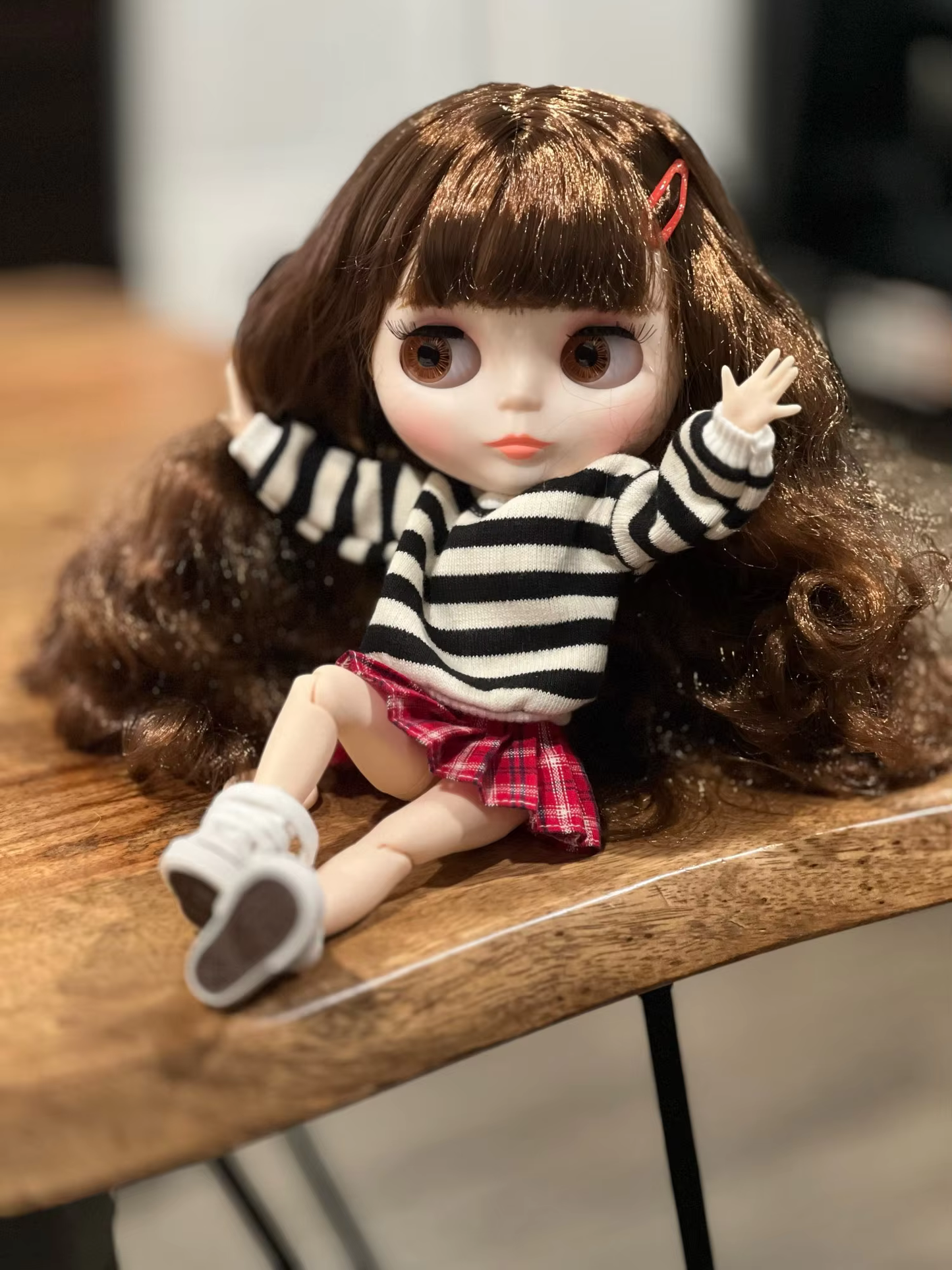 Blythe Doll with Brown Hair, White Skin, Shiny Cute Face & Custom Jointed Body