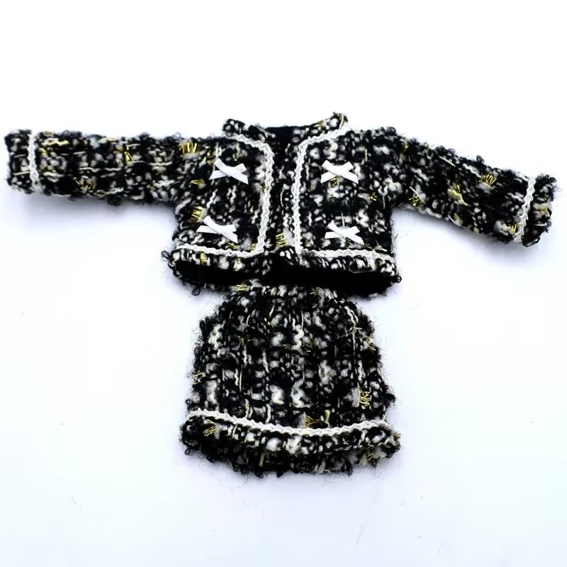 Neo Blythe tweed jacket set for 1/6 BJD dolls, featuring a stylish black and white design.