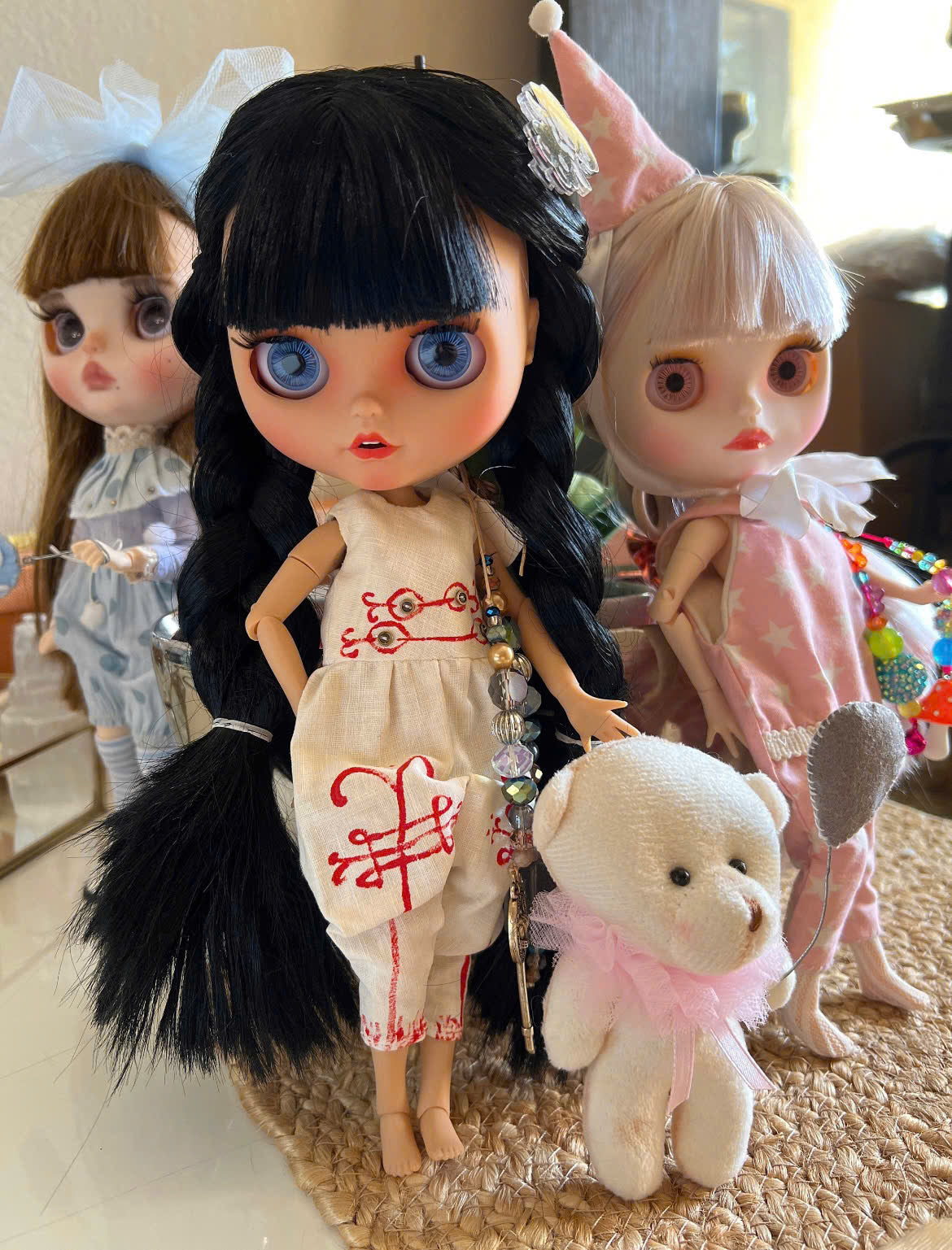 Neo Blythe Doll with Black Hair, Tan Skin, Matte Smiling Face & Custom Jointed Body