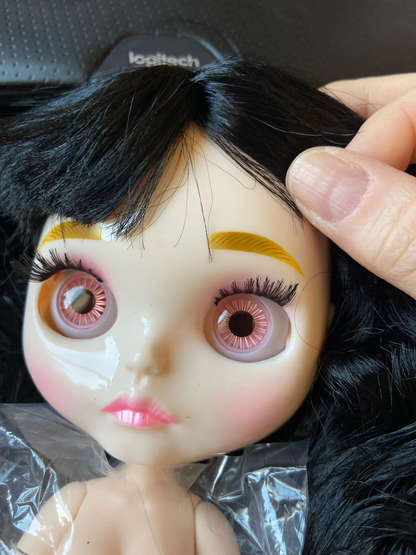 Blythe Doll with Black Hair, White Skin, Shiny Pouty Face & Custom Jointed Body