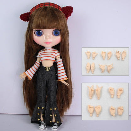 Neo Blythe Doll with Brown Hair, White Skin, Shiny Cute Face & Custom Jointed Body