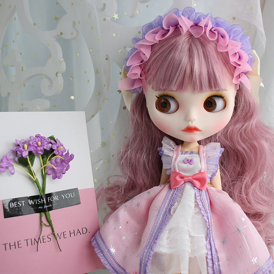 Neo Blythe Doll with White Skin, Matte Face, Pink Curly Hair & Bangs, Joint Body