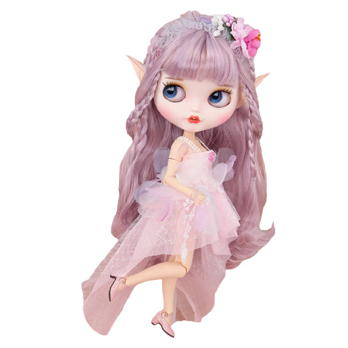 Fairy Elfie – Premium Custom Neo Blythe Doll with Purple Hair, White Skin & Matte Smiling Face