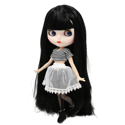 Tania – Premium Custom Neo Blythe Doll with Black Hair, White Skin & Matte Pouty Face