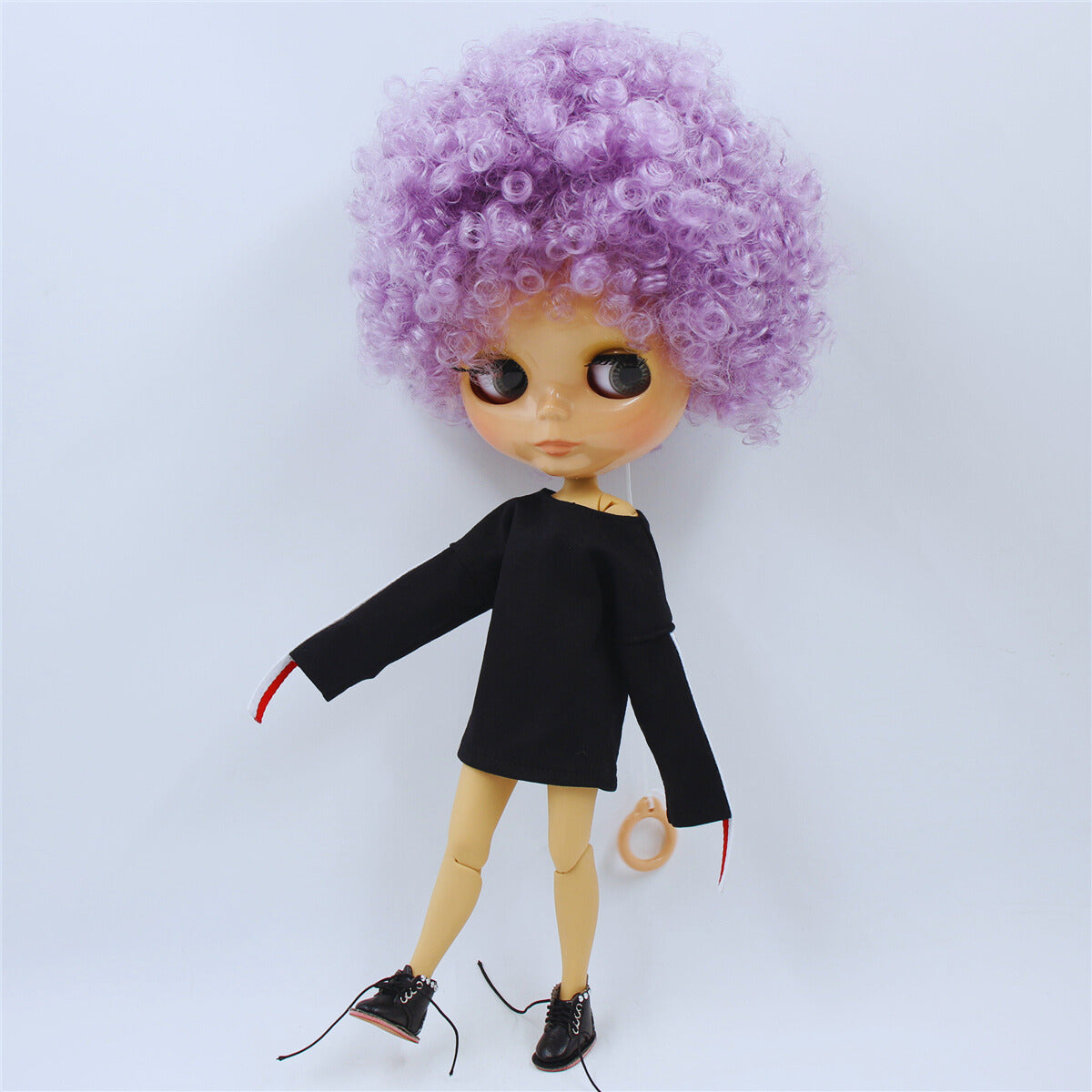 Neo Blythe Doll with Afro Purple Hair, Shiny Face, Jointed Body