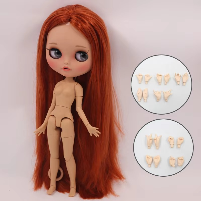 Neo Blythe Doll – Tan Skin, Red Hair, Pouting Lips – OOAK Collectible