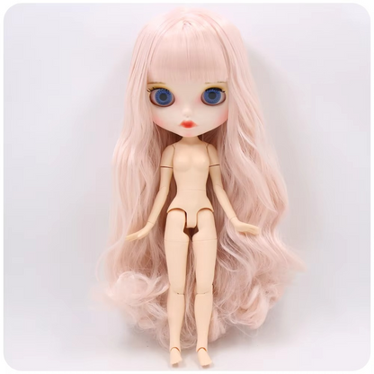 Nude Blythe Doll with Pale Pink Hair, White Skin, Matte Face, Jointed Body