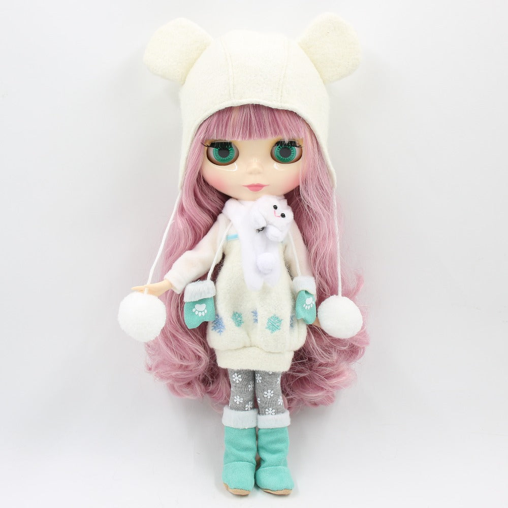 Nude Blythe Doll with White Skin, Shiny Face, Joint Body, Pastel Pink Hair