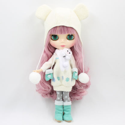 Nude Blythe Doll with White Skin, Shiny Face, Joint Body, Pastel Pink Hair