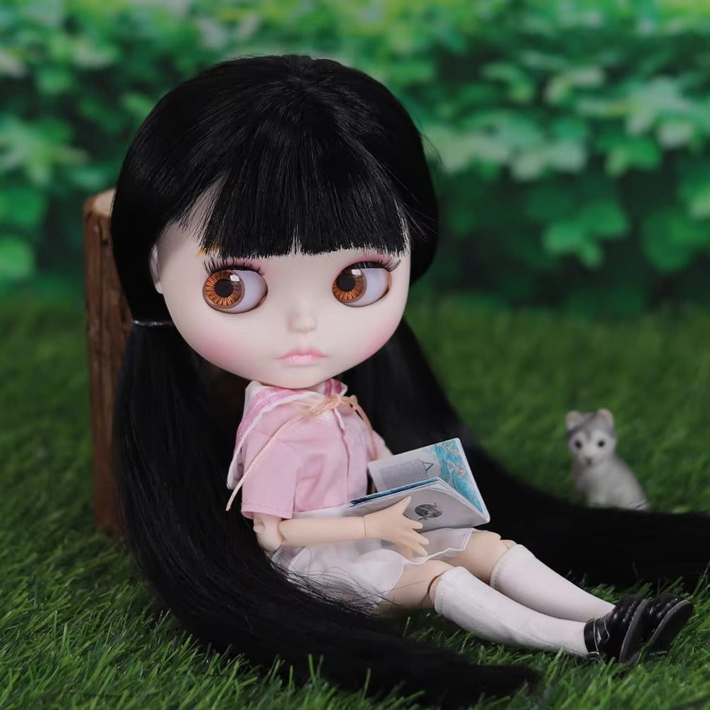 Blythe Nude Doll, White Skin Matte Face, Long Black Hair, Jointed Body