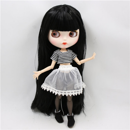 Tania – Premium Custom Neo Blythe Doll with Black Hair, White Skin & Matte Pouty Face