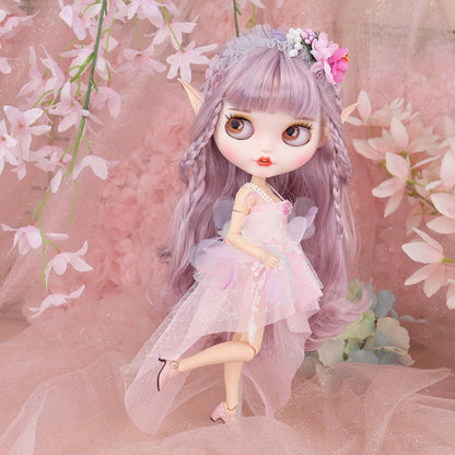 Fairy Elfie – Premium Custom Neo Blythe Doll with Purple Hair, White Skin & Matte Smiling Face