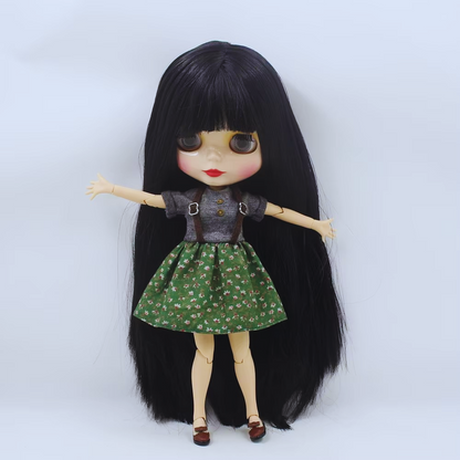 Blythe Doll Nude with Black Hair, White Skin, Shiny Cute Face & Custom Jointed Body