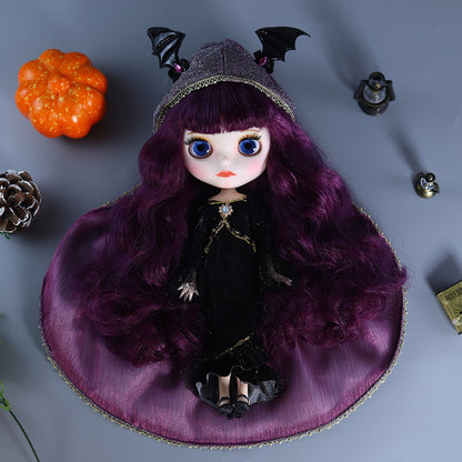 Neo Blythe Doll with Magic Purple Hair, White Skin, Matte Face, Carved Lips, 19 Joints