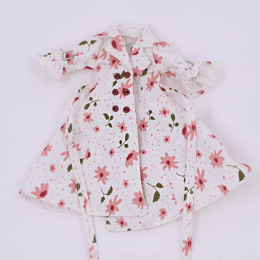 Neo Blythe doll outfit featuring a stylish flower dress with pink floral patterns, perfect for 1/6 BJD dolls.