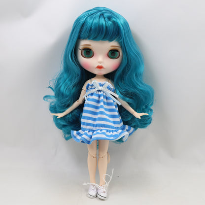 Neo Blythe Doll - Navy Blue Hair, White Matte Face & Jointed Body & Eyebrows