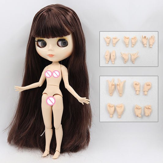 Neo Blythe Doll with Brown Hair, White Skin, Shiny Cute Face & Custom Jointed Body