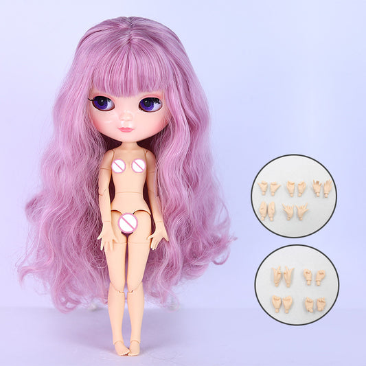Nude Blythe Doll with Azone C-cup Jointed Body, White Skin Shiny Face, Pink Hair