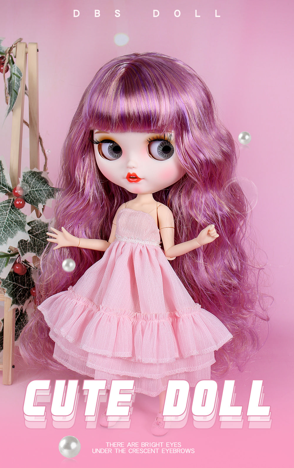 Neo Blythe Doll with Magical Violet Hair, White Skin, Matte Face, Pouting Mouth, Jointed Body
