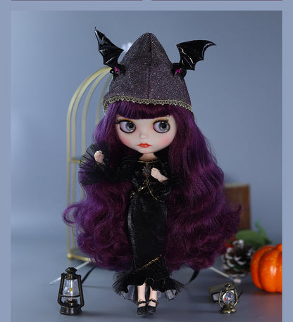 Neo Blythe Doll with Magic Purple Hair, White Skin, Matte Face, Carved Lips, 19 Joints