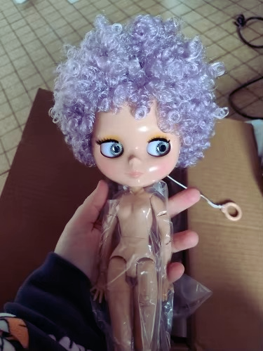 Neo Blythe Doll with Afro Purple Hair, Shiny Face, Jointed Body