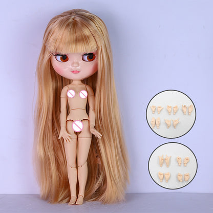 Neo Blythe Doll Azone C-cup Joint Body with Natural Skin, Shiny Face, Long Straight Brown Hair