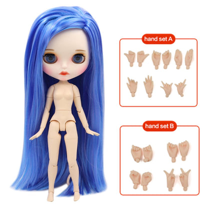 Blythe Doll with Blue Sky Hair, White Skin, Matte Face & Custom Jointed Body