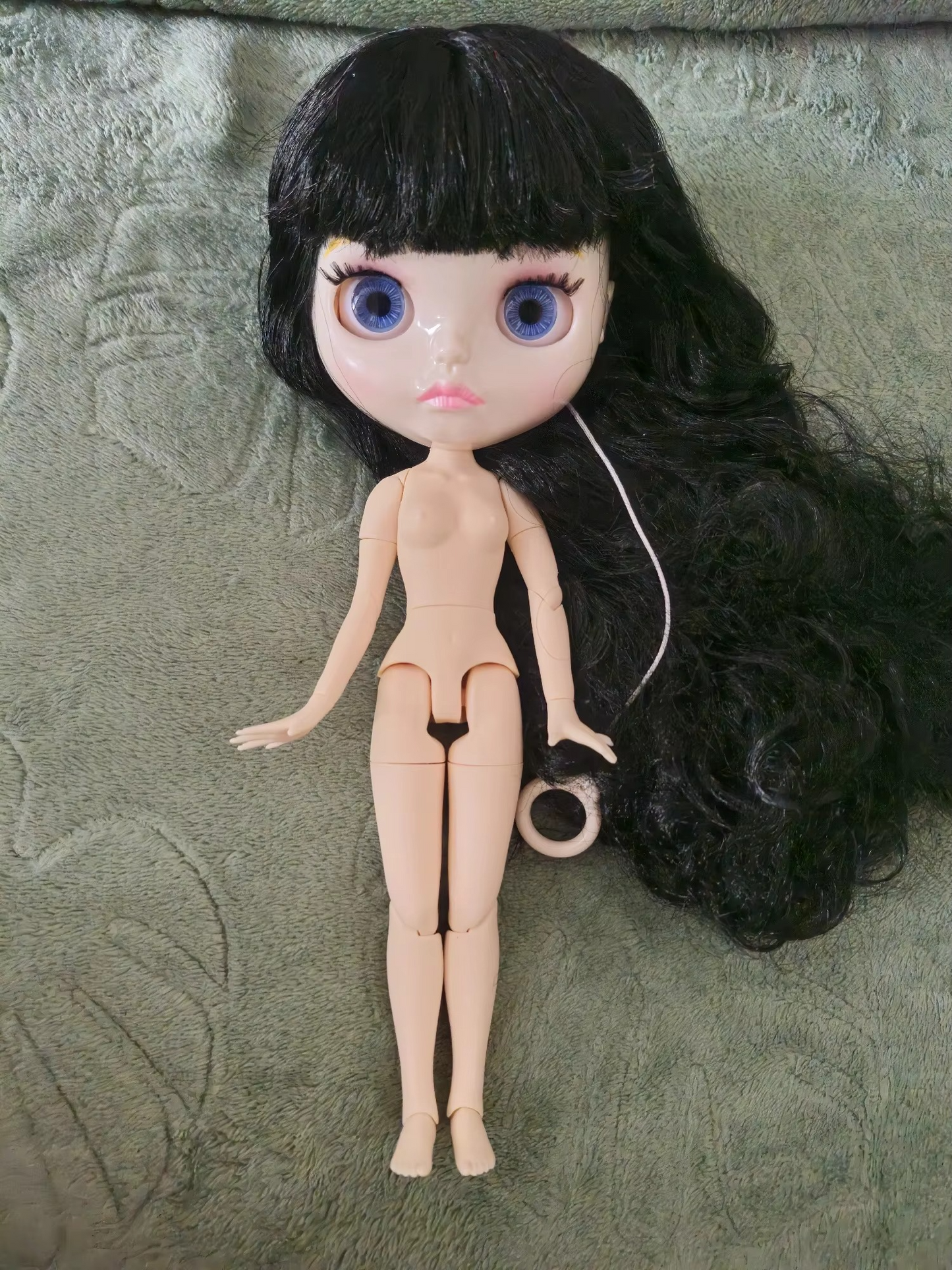 Blythe Doll with Black Hair, White Skin, Shiny Pouty Face & Custom Jointed Body