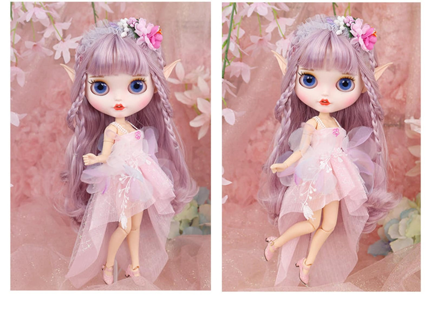 Fairy Elfie – Premium Custom Neo Blythe Doll with Purple Hair, White Skin & Matte Smiling Face