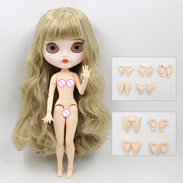Nude Blythe Doll with Pouting Mouth & Blond Hair & Matte Face & White Skin