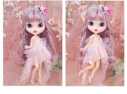 Fairy Elfie – Premium Custom Neo Blythe Doll with Purple Hair, White Skin & Matte Smiling Face