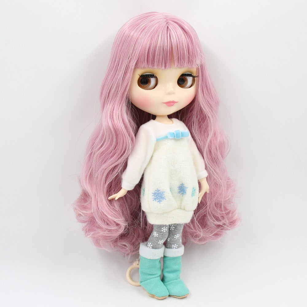 Nude Blythe Doll with White Skin, Shiny Face, Joint Body, Pastel Pink Hair