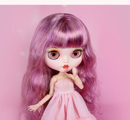 Neo Blythe Doll with Magical Violet Hair, White Skin, Matte Face, Pouting Mouth, Jointed Body