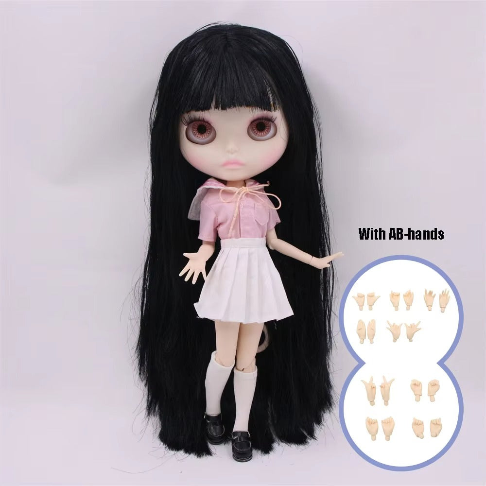 Blythe Nude Doll, White Skin Matte Face, Long Black Hair, Jointed Body