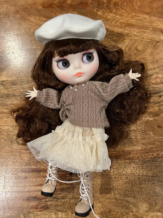 Nude Blythe Doll with Natural Skin Glossy Face & Long Chocolate Curly Hair