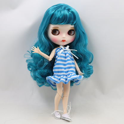 Neo Blythe Doll - Navy Blue Hair, White Matte Face & Jointed Body & Eyebrows